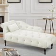thumbnail image 2 of SYNGAR Modern Lounge Chaise Indoor, Leisure Sofa Accent Chair Upholstered Couch, Button Tufted Seat with Matching Accent Pillow, and Solid Wooden Legs, White, 2 of 11