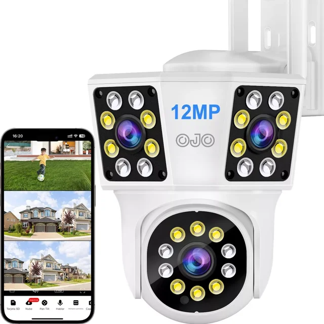 Ojo Gad1031wt1 12mp Cámara de Seguridad Exterior 3 Lentes 3 Pantalla Zoom Digital 10x Cámara Vigilancia Color Blanco