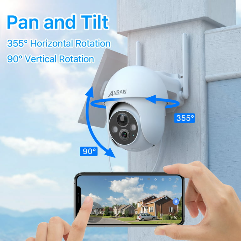 2K Solar Security Camera with Spotlight, ANRAN 360° View Wireless Outdoor  Camera, Waterproof PIR Detection, Rechargeable Battery Powered Home