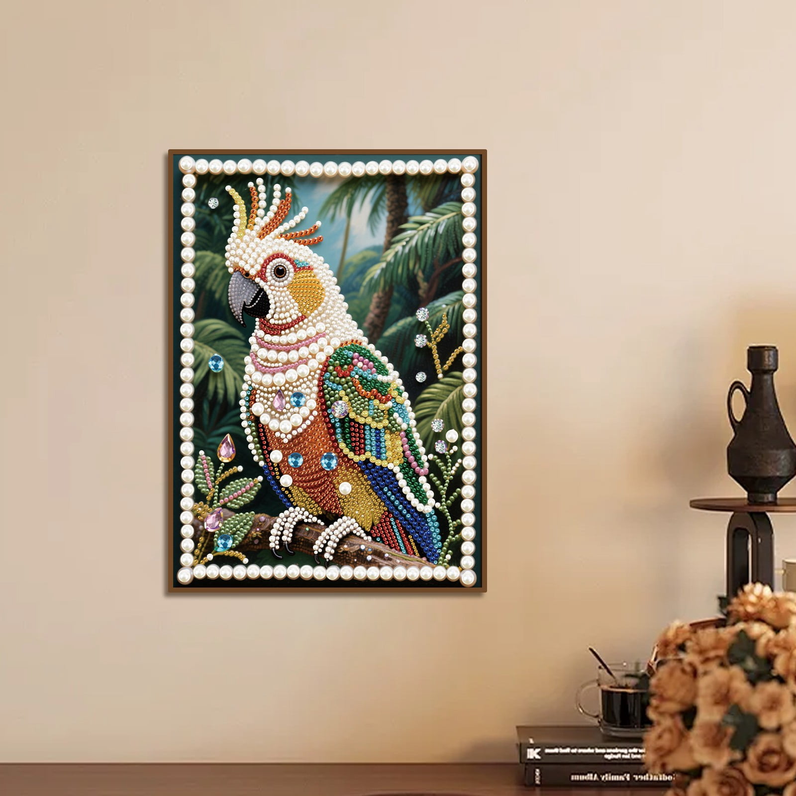FLOPESN 4PCS Parrots DIY Gemstone Pearl Painting Kit - 9.84x13.78 Inch Frameless Colourful Canvas Art for Adults, Stress Relief Craft & Home Wall Decor