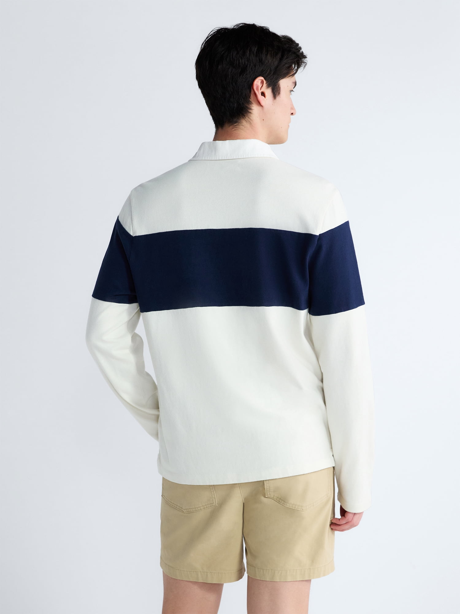 Free Assembly Men's Striped Cotton Rugby Shirt with Long Sleeves, Sizes S-3XL