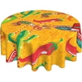thumbnail image 2 of Printed Table Cloth Round Tablecloths 60 Inch Water Resistant Spill Proof Washable Polyester Tablecloth Mexican Pattern with Cactus hat chill Decorative Table Cover for Dining Table, Parties,Kitchen, 2 of 6
