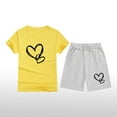 thumbnail image 2 of Piuwrlz Kids Outfit Set for Girls Summer Short Sets Printed Round Neck Tight Shirt T-Shirt and Shorts Set Yellow Size 4 Years, 2 of 4