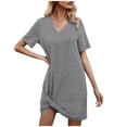 thumbnail image 1 of Yuyuzo Robes T-Shirts pour Femmes Manches Courtes Col en V Mini Robe Ourlet Froncé Couleur Dégradée Robes Courtes Décontractées, 1 of 4