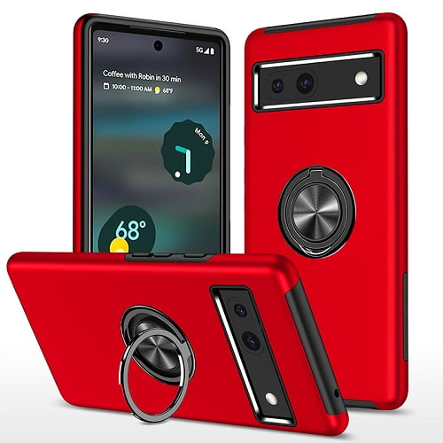 TopSave "Hidden Series" Solid Color PC Back Combine w/Inner Black TPU Bumper Kickstand Armor Case For Google Pixel 8 Pro (6.7"), Red