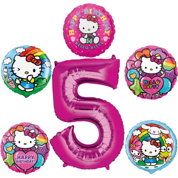 Hello Kitty 5th Birthday Party Supplies and Balloon Bouquet Decorations
