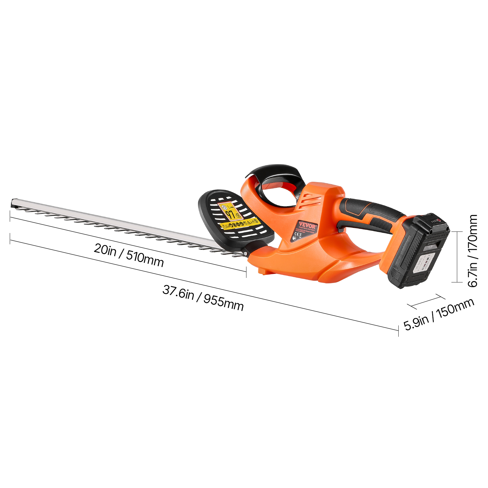 VEVOR Electric Hedge Trimmer, 1200 RPM, Cordless Hedge Trimmer for Low Branch, 20V 2A Battery, Bush Trimmer with 20 in Dual Action Blade & Secure Design, Gardening Trimmer for Yard Lawn Care