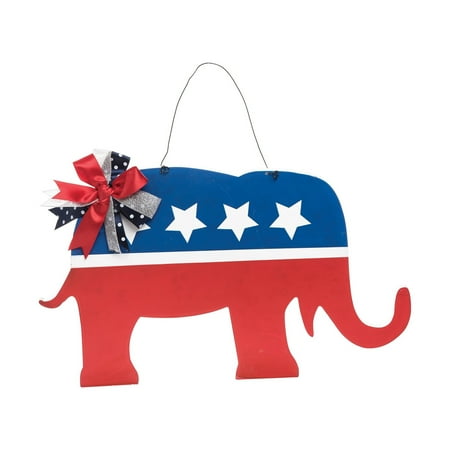 10" x 16.9" Elephant Americana Hanging Decorative Wall Art