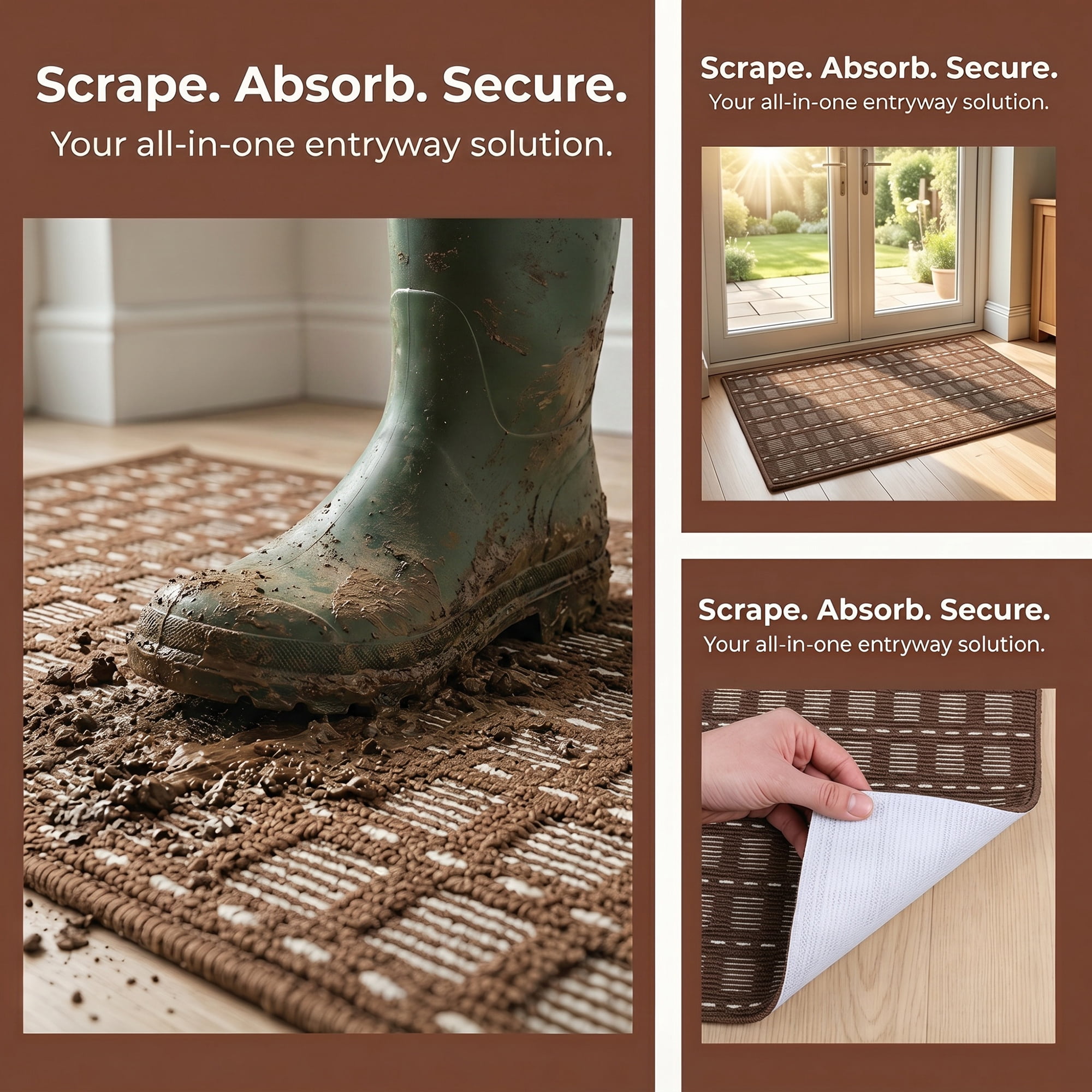 Unique Bargains Waterproof Non-Slip Entryway Rug Welcome Mat Bark Brown 32" x 20"