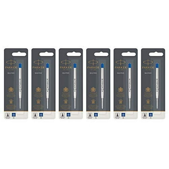Parker Ballpoint Pen Refills, Broad Point, Blue Ink, 6-Count