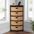 thumbnail image 6 of eHemco Hampton Meadows 5 Tier X-Side Corner Storage Cabinet with 5 Wicker Baskets, Black, 6 of 8