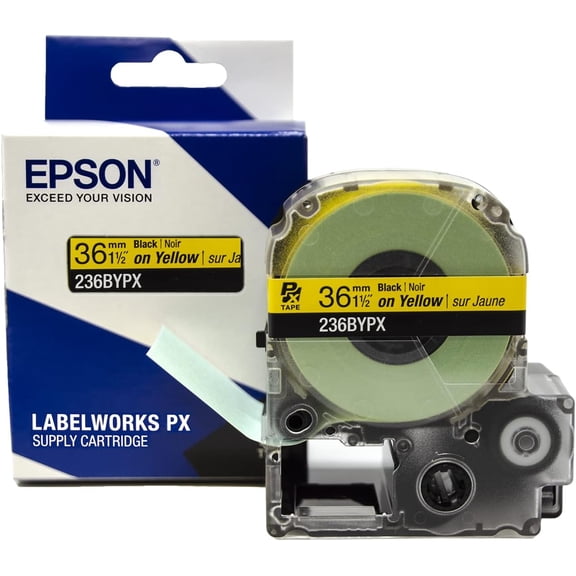 Epson LABELWORKS 236BYPX - Black on Yellow PET Label Maker Tape - 1.5" (36MM) Wide, 30'