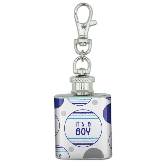 It's a Boy Blue Baby Shower Stainless Steel 1oz Mini Flask Key Chain