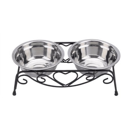 - Stainless Steel Double Dish Cat and Dog Elevated Feeder