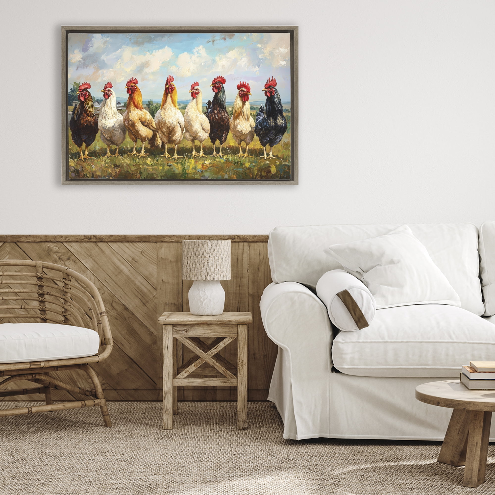 Stupell Industries Chicken Brood on Horizon Brown Framed Floater Canvas Wall Art, design by Petal Prints Design