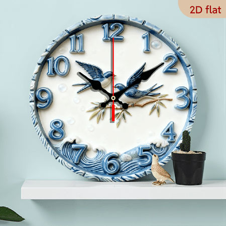 2D Flat 1pc 10Inch Wooden Round Silent Non-Ticking Wall Clock with Swallow Birds Floral Design - Modern Minimalist Face Hands, Battery-Powered (AA Not Included), Bedroom, Dining Room