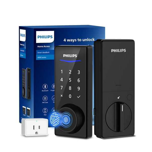 Philips - Cerradura de puerta inteligente Wi-Fi, cerradura de puerta de entrada sin llave con control de aplicación, identificación de huellas dactilares, desbloqueo automático, cerrojo de bloqueo con