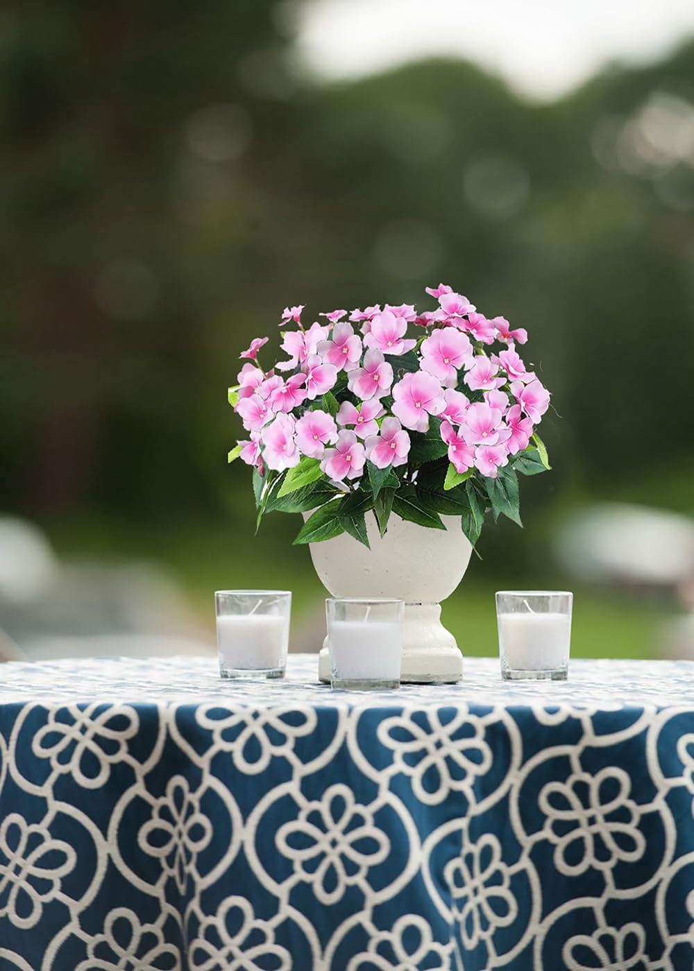4Pcs Artificial Flowers for Outdoors, 15.74" Faux Silk Impatiens Flowers for Outside, Artificial Impatiens Flowers Lawn Garden Home Wedding Decoration (Pink)