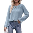 thumbnail image 2 of Camisas de Larga para Mujer, Moda Otoño 2025, Blusas Elegantes e Informales, Blusas Tipo Túnica Plisadas con Cuello Redondo. Azul S, 2 of 10