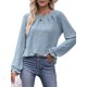 thumbnail image 2 of Camisas de Larga para Mujer, Moda Otoño 2025, Blusas Elegantes e Informales, Blusas Tipo Túnica Plisadas con Cuello Redondo. Azul S, 2 of 10