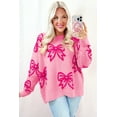 thumbnail image 5 of Women's Pink Bow Pattern Drop Shoulder Loose Fit Sweater - Cozy Winter Knit | [ZhiHiMeRi] | (US 12-14)L, 5 of 12