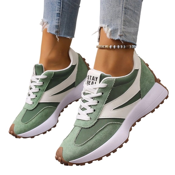 Domzle Sneakers for Women Retro Fashion Trendy Sneakers with Foam Insole Casual Shoes for Walking Tennis Non-Slip Shoes Green Wide-8.5