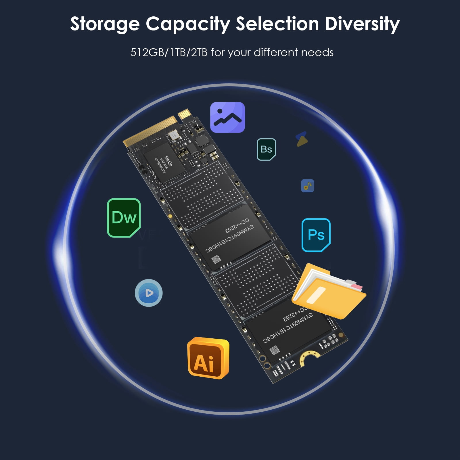 WAVLINK Internal Solid State Drive 512GB NVMe SSD M.2 2280 PC Gaming SSD, 3500MB/s Read, 2700MB/s Write for PS5/ PC/ Laptop