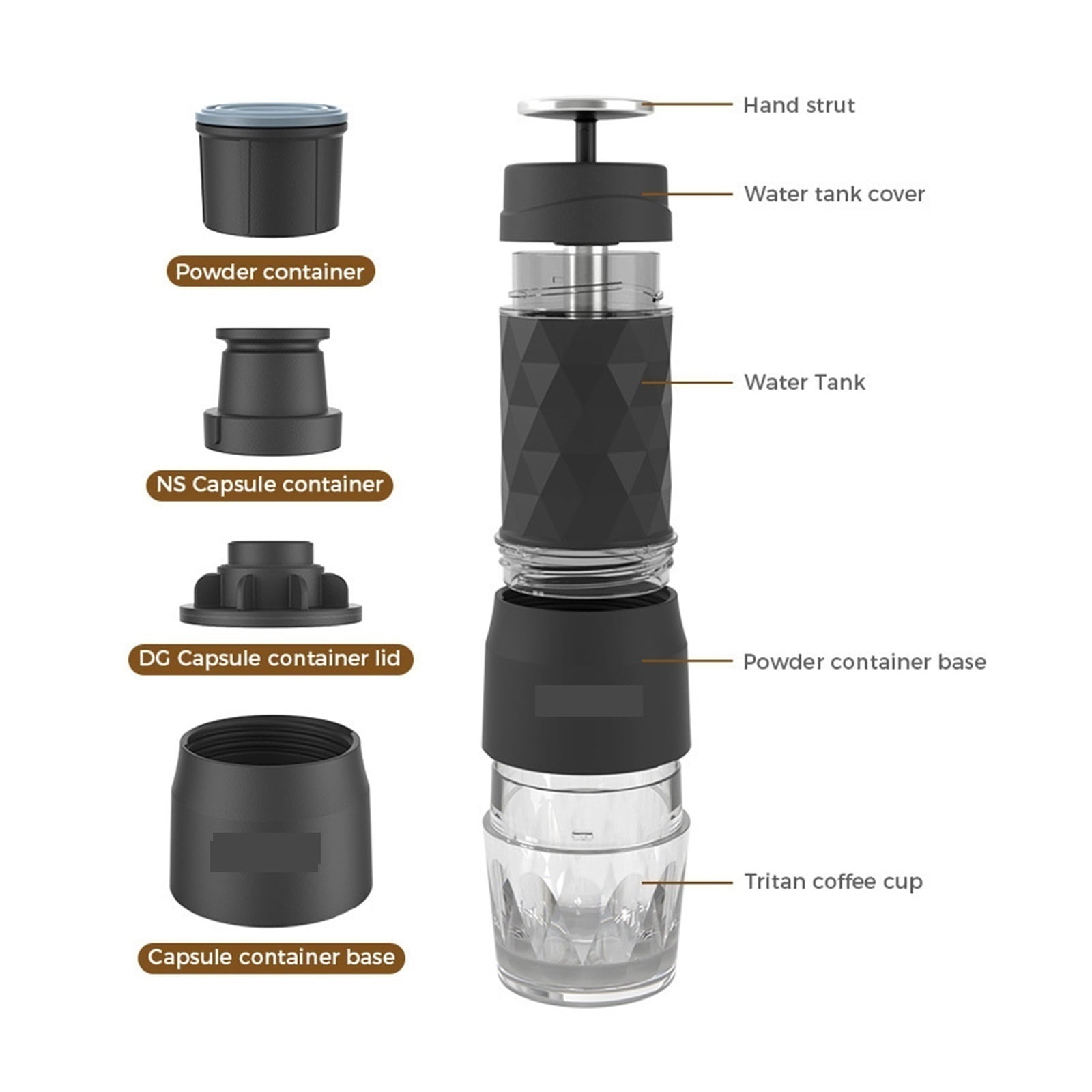 3 In1 Portable Coffee Machine Hot/Cold Water Manual Espresso Maker For Capsule & Ground Hand Press Brewer Home Travel ,Portable