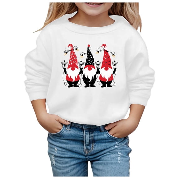 RUTAYY Girls Crewneck Christmas Sweatshirt Cute Print Long Sleeve Autumn Winter Kids Holiday Pullover, White