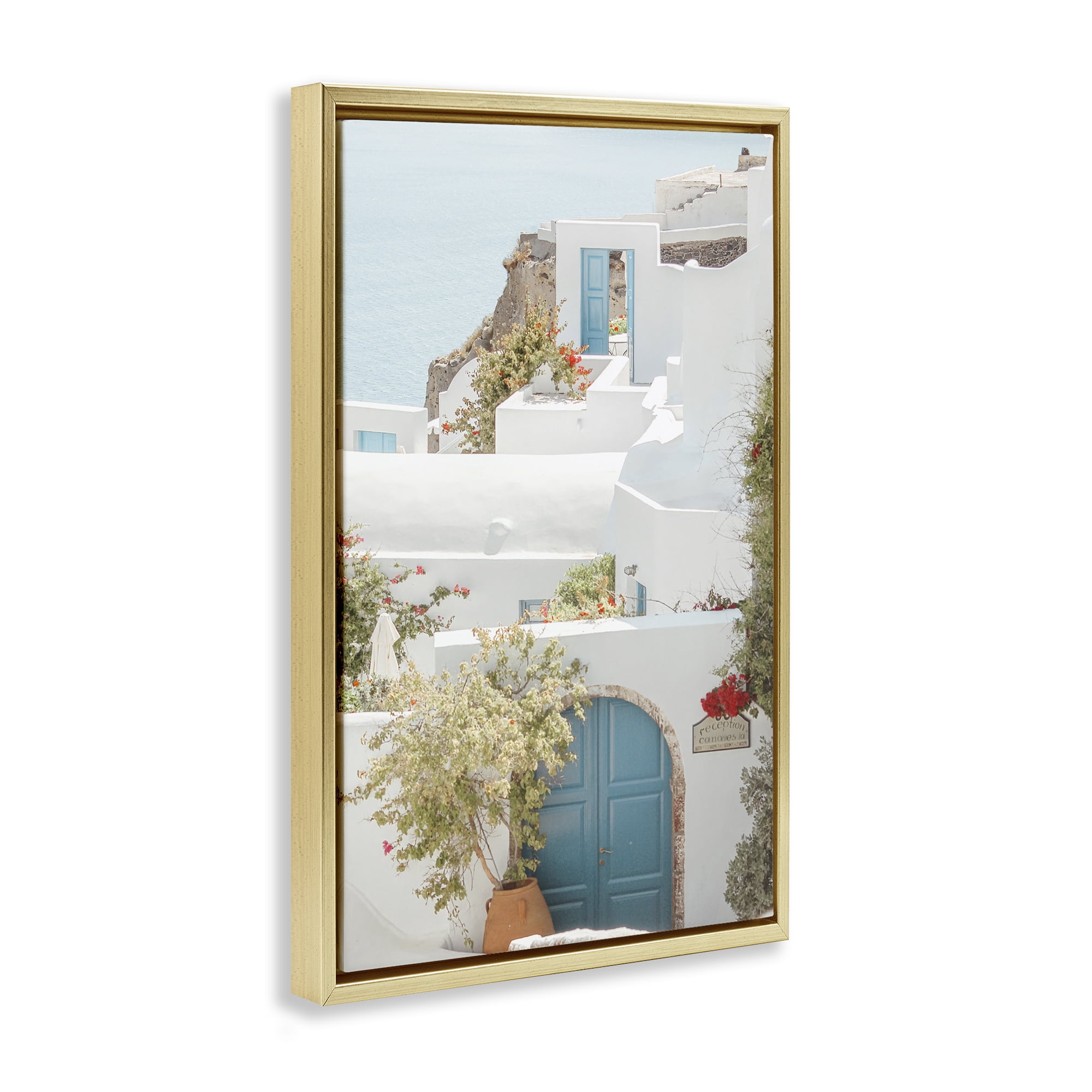 Stupell Industries Coastal Town Doorways Town & City Photography Gold Floater Framed Art Print Wall Art, 21 x 31