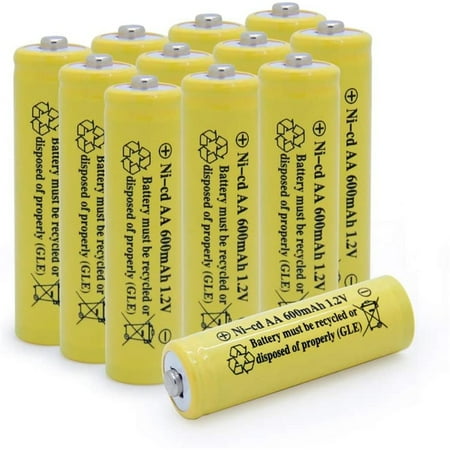(12 PACK)Solar Light Batteries AA NiCd AA 600mAh 1.2V Rechargeable for Garden Lights Remotes Mice