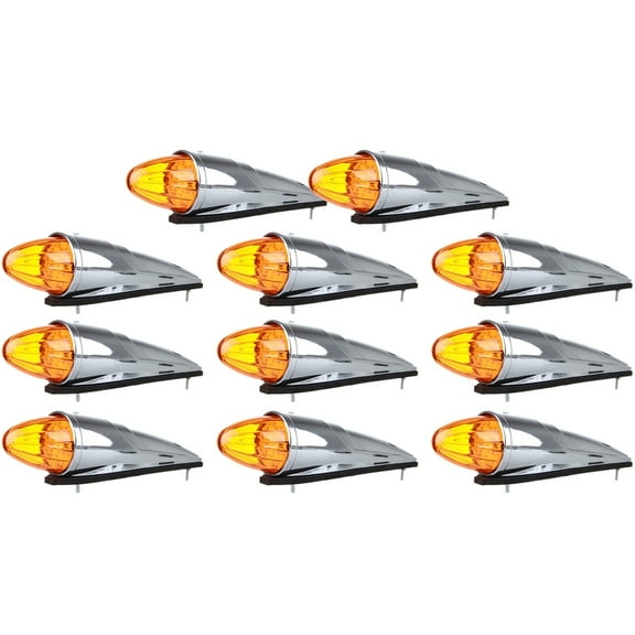 Marker Light Cab Marker Light 11PCS Amber 17Chrome Torpedo Cab Marker Clearance Roof Running Top Light Amber Lens/Covers for Truck Trailer for Peterbilt for Kenworth for Freightliner for Volvo Mack