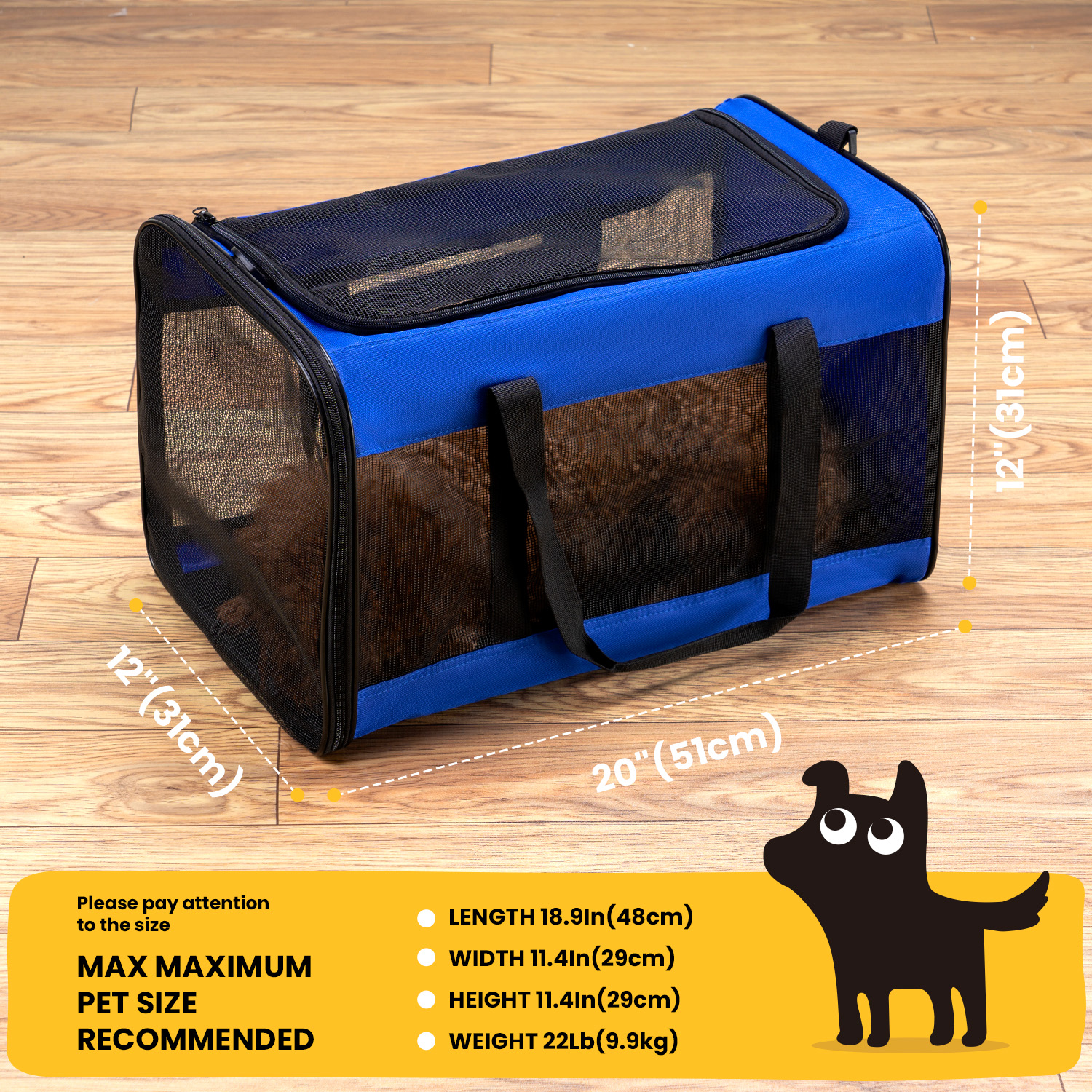 Conlun Cat Dog Carrier,Soft-Sided Pet Carriers for Dogs with 4-Sided Mesh,Cat Transport for Large Cats Small Dog Up to 9.9Kg,Collapsible Dat Travel Carrier-L,Blue