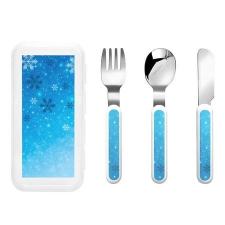 

Cauagu Winter With Snowflakes Print 3-Pieces Toddler Cutlery Set Kids Silverware Set with Spoons Forks & Knife Stainless Steel Utensils for Kids Dishwasher Safe