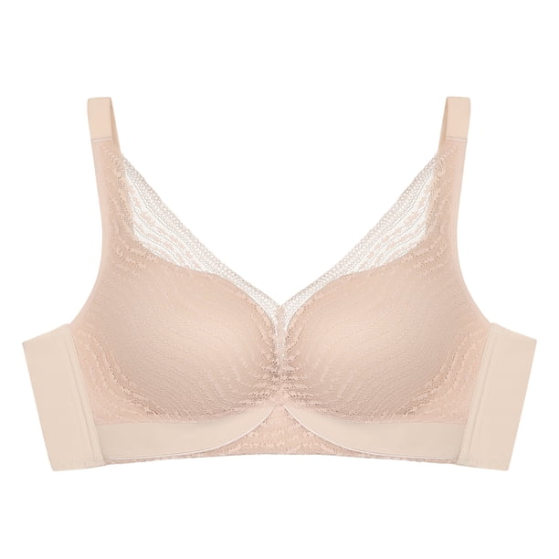 Women‘s Plus Size Push Up Bra Lace Lift Up Comfort Padded Wirefree Bra Beige D 38