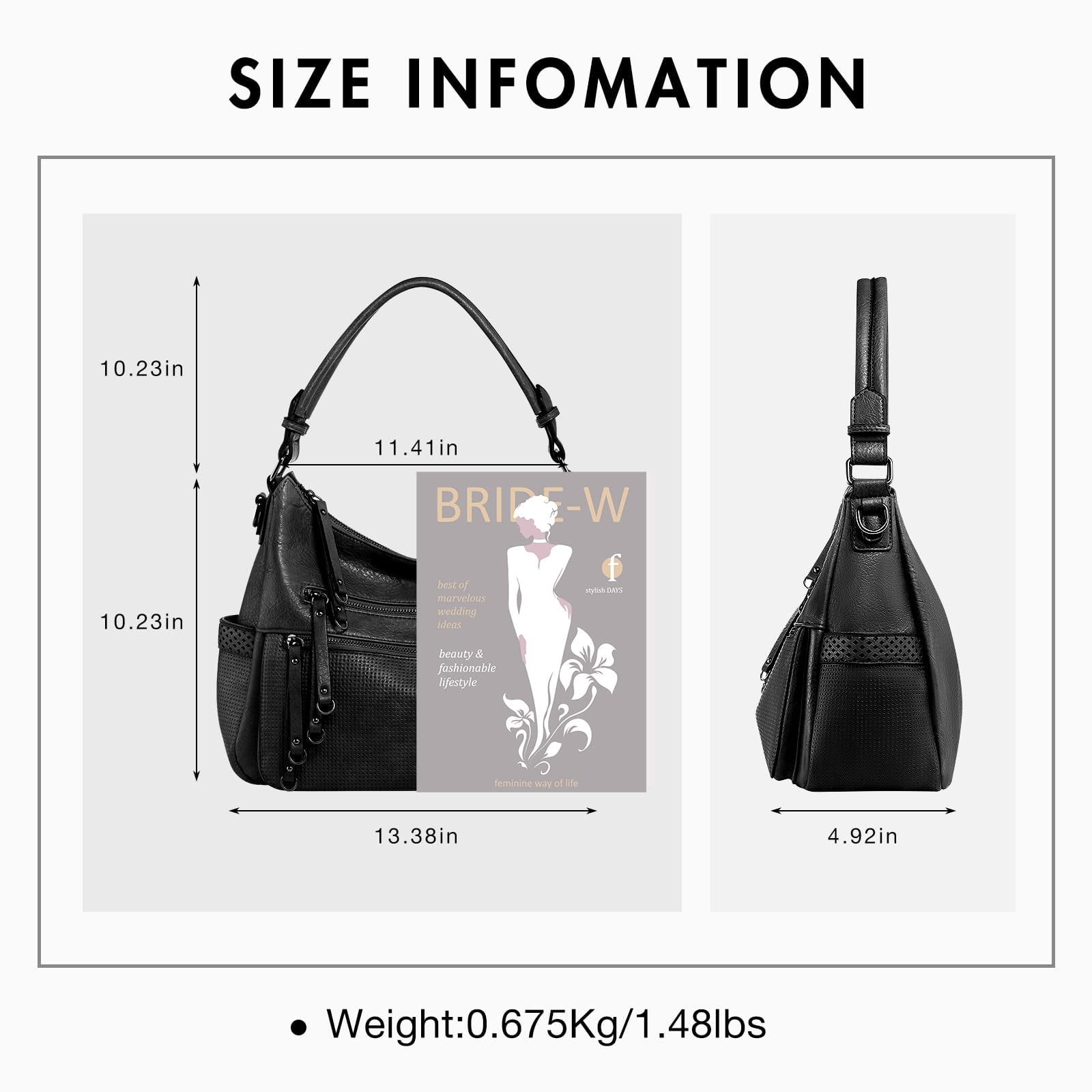 Capamaster Large Capacity Vintage Hobo Bag | Retro PU Leather 2-Way Shoulder Crossbody Purse for Women Black
