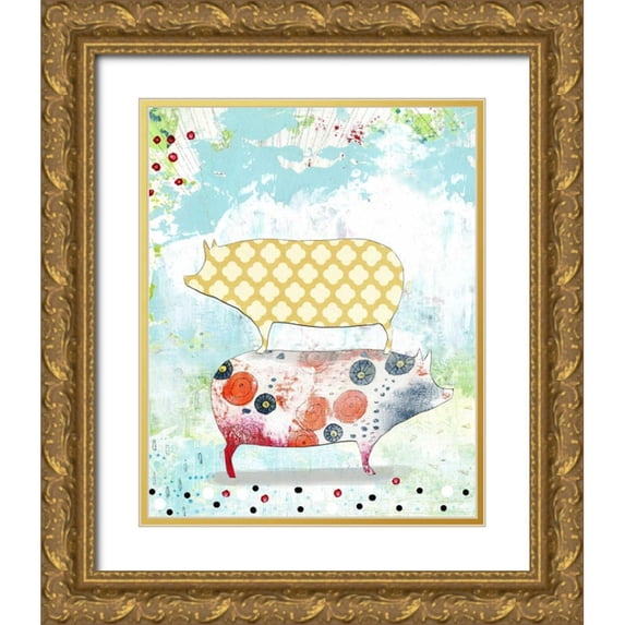 Ogren, Sarah 15x18 Gold Ornate Wood Framed with Double Matting Museum Art Print Titled - Totem Pigs