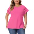 thumbnail image 2 of DARING DIVA Women's Plus Size Round Neck Lace Panel Blouses 1X Hot Pink, 2 of 6