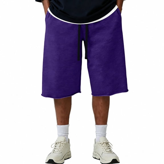 Men's Baggy Sweat Shorts 2026 Fleece Cotton Y2k Shorts Casual Under Knee Shorts Hem Gym Shorts with Pockets,XL