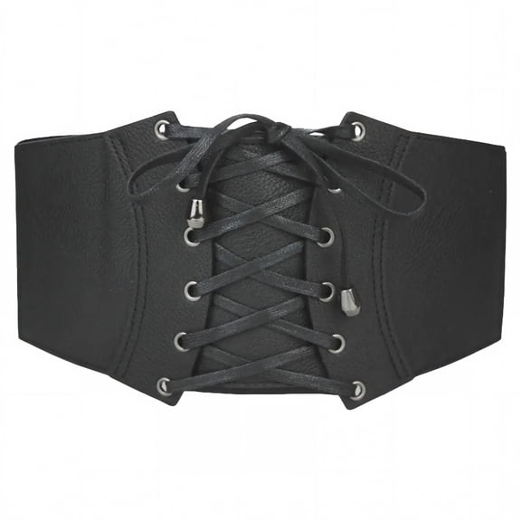 GILIGEGE Corset Waist Belt for Women,underbust corset belt,Vintage Lace-up Leather Waspie Corset Belts,Retro Wide Elastic Tie Waspie Belt,Renaissance Corset Belts for Dresses Black L