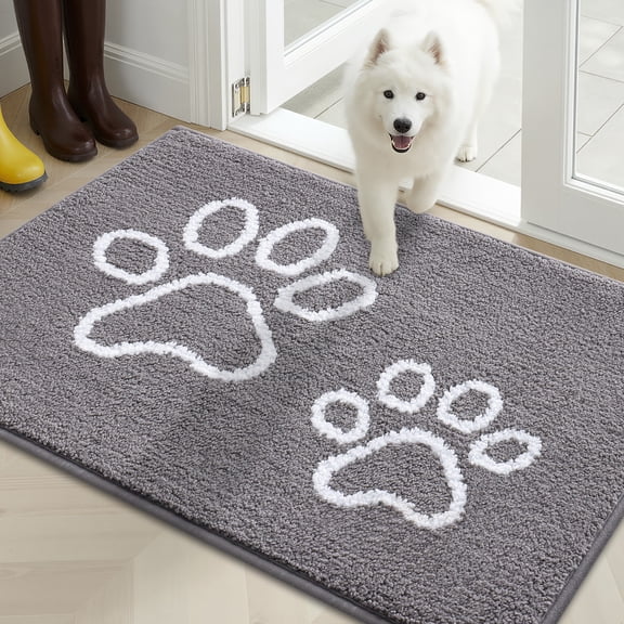 Buganda Door Mat for Inside, Absorbent Low Profile Doormat, Dirt Trapper for Outside Entry, Non Slip Rug with Dog Paws Prints, 20"x32", Grey