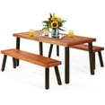 Costway 3 Pieces Picnic Table Set Acacia Wood Table Bench with Steel