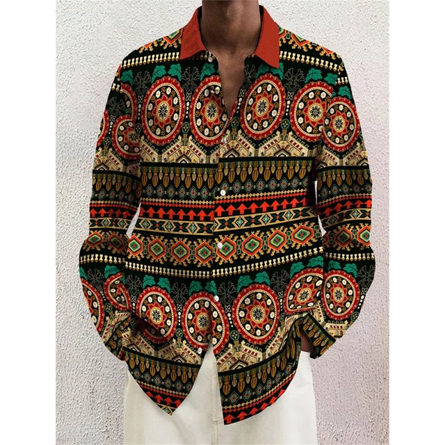 Camisa de hombre de manga larga con solapa, suelta, informal, para exteriores, primavera y verano, material de alta calidad, costura de mapa, cuadros, impresión 3D, talla grande
