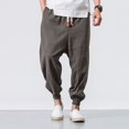 thumbnail image 2 of Migroa Men Linen Drop Crotch Wide Leg Baggy Harem Pants Summer Elastic Waist Jogger Yoga Trousers Chino Joggers for Men Twill Stretch Casual Pants with Pockets Grey 2Xl, 2 of 5