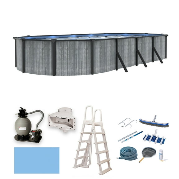 Blue Wave San Pedro 15x30-ft Oval 52-in Deep 6-in Top Rail Above Ground Steel Wall Swimming Pool Package