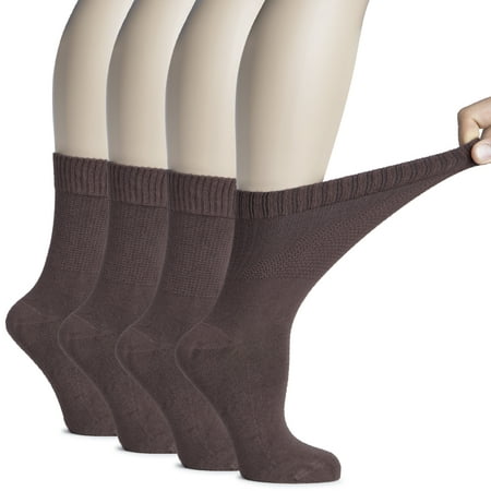 

Hugh Ugoli Women s Bamboo Diabetic Crew Socks Thin Loose Fit Soft Wide Stretchy Seamless Toe 4 Pairs Brown Shoe Size: 9-12
