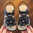 thumbnail image 2 of Girls Fashion Sandals Cute Flower Rhinestone Adjustable Hook and Loop Strap Non-Slip Outsole Everyday Wear Black,Size 9.5, 2 of 5