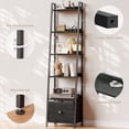 thumbnail image 3 of Tydimor 6-Tier Leaning Ladder Bookshelf with Removable Fabric Drawer, Black Oak Bookcase with Backboard Protection, Waterproof Anti-Scratch Storage Shelf for Living Room Bedroom Home Office, 3 of 8