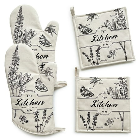 

4-Pack Cotton Heat Resistant Oven Mitts Pot Holders Kitchen Set