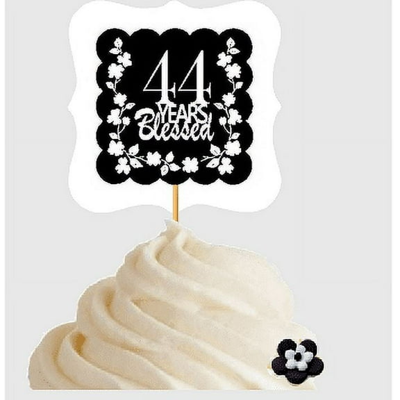 44th Birthday / Anniversary Blessed Cupcake Decoration Toppers Picks -12ct